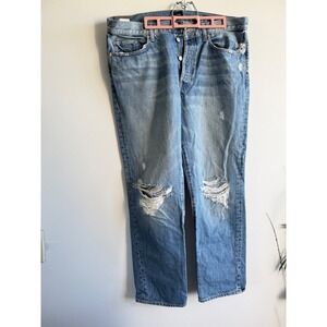 Edwin Classic Straight Mens Distressed Light Wash Blue Denim Jeans Button Fly